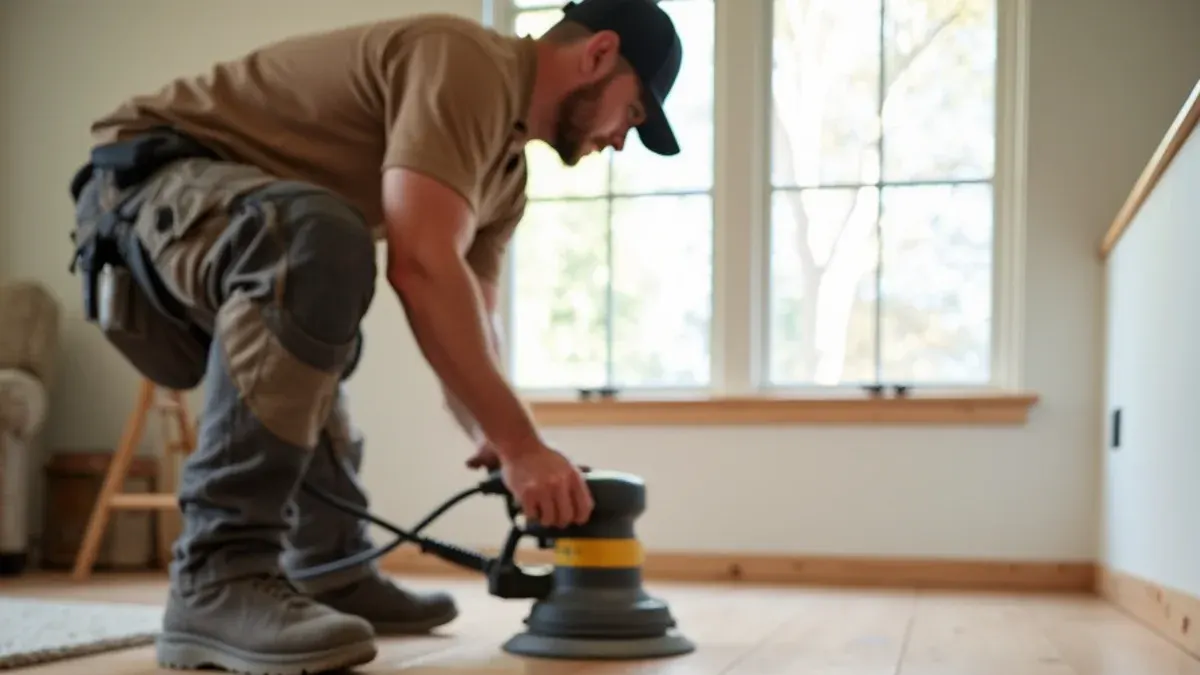 Freshly sanded oak floor mid-refinish in an Idaho Falls home