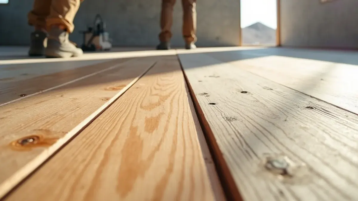 Engineered hardwood plank floating over a basement slab in an Idaho Falls home