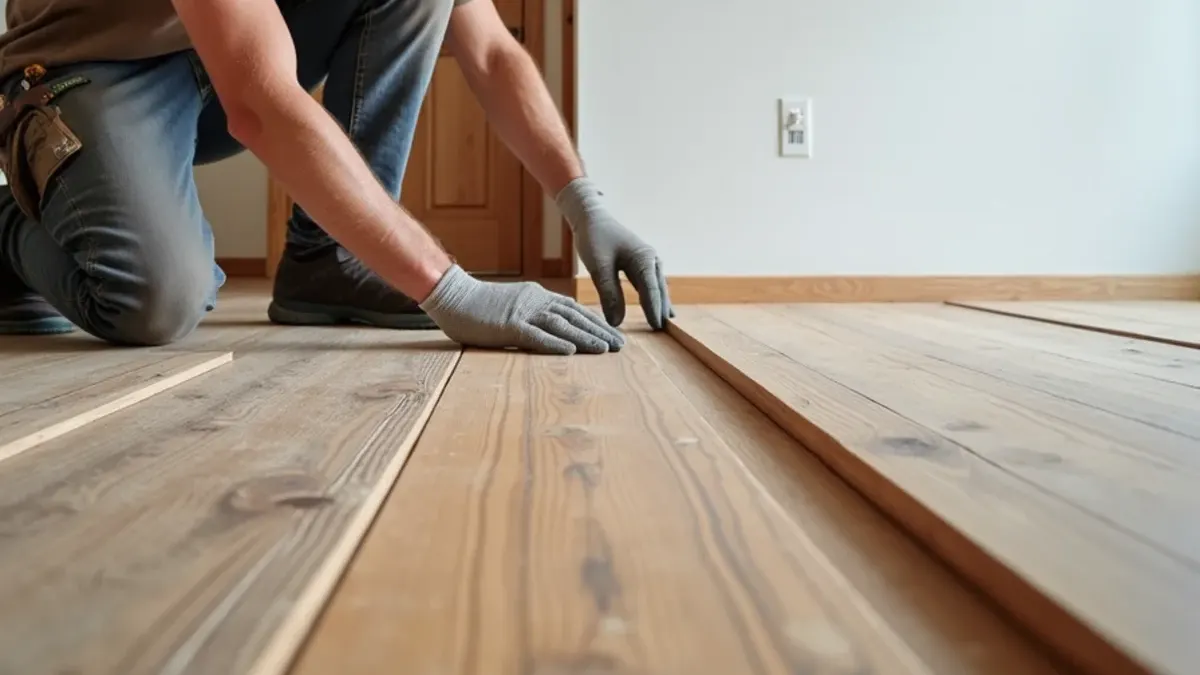 New oak boards laced into an older floor with a custom-matched stain in Idaho Falls