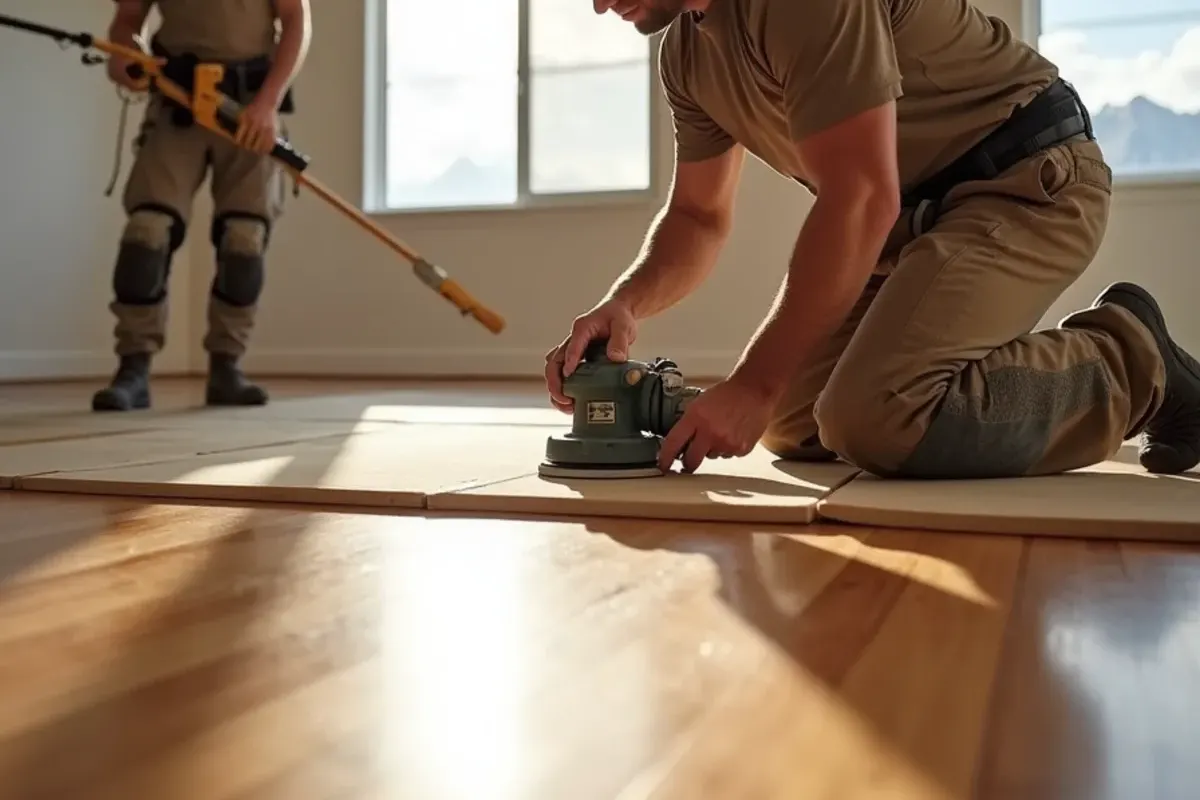 Hardwood Floor Refinishing work in progress in an East Idaho home