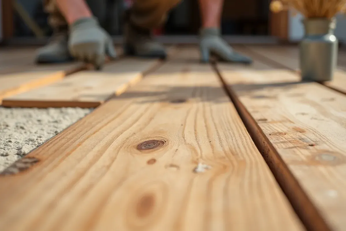 Finished detail from a hardwood floor repair project in Idaho Falls