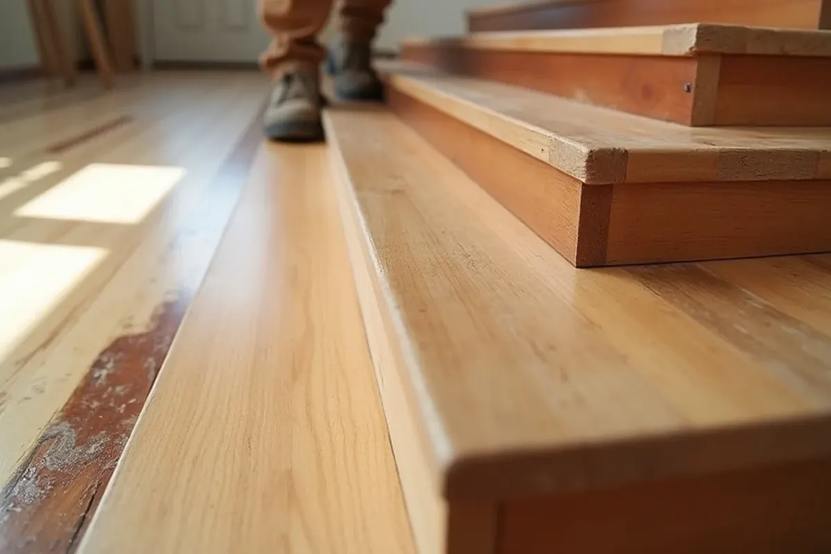 Edge and transition detail after hardwood stairs in Idaho Falls