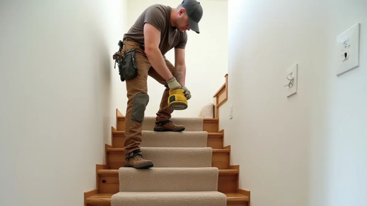 Carpeted staircase converted to stained oak treads and risers in Idaho Falls