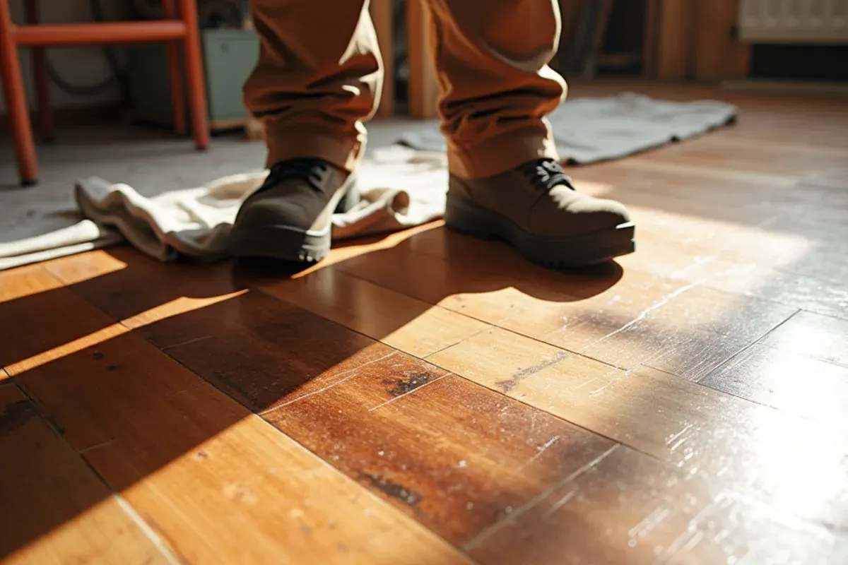 Custom stain samples laid on a customer's own floor in East Idaho