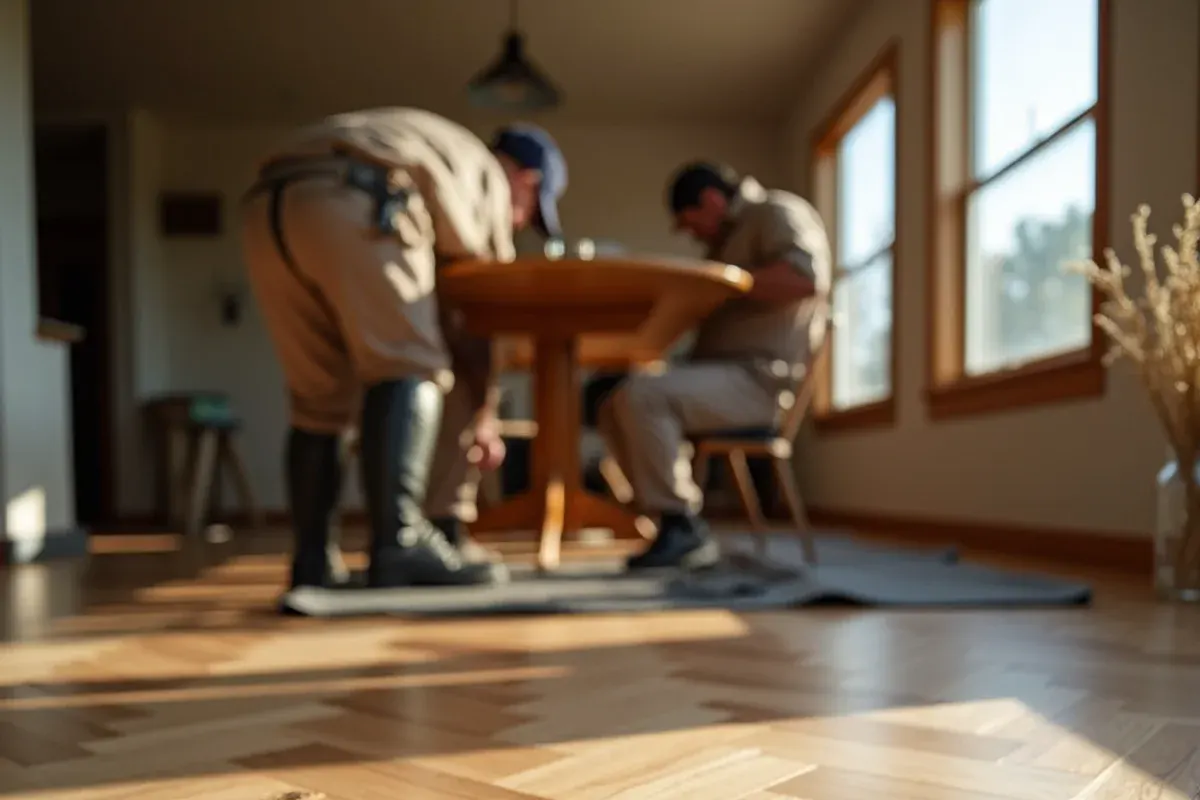 Herringbone hardwood detail in an East Idaho dining room