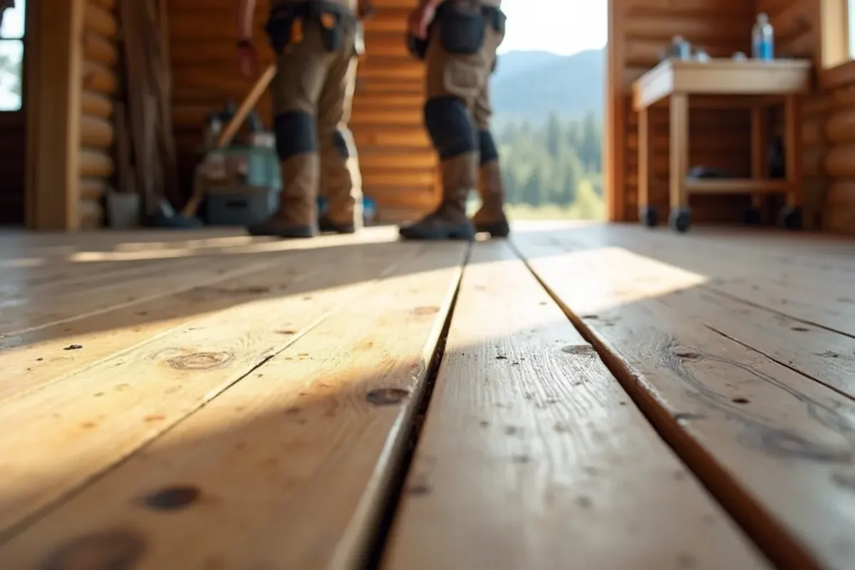 Rustic hickory flooring in a mountain cabin near Island Park, Idaho