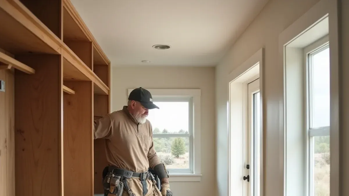 Mudroom with waterproof LVP in an Aberdeen, Idaho lake home