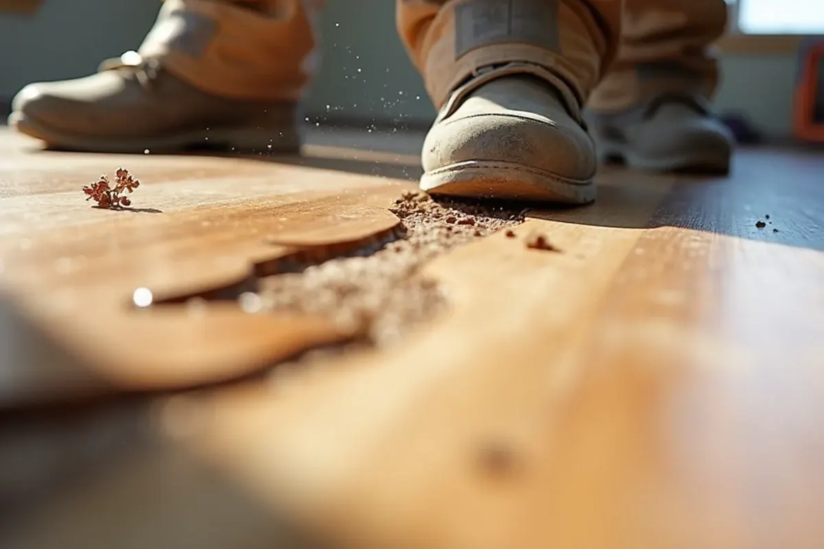 Edge and transition detail after water-damaged floor repair in Idaho Falls